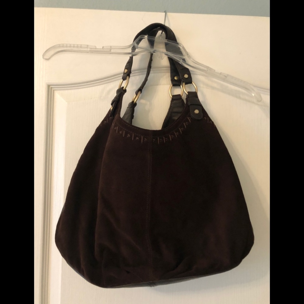 Sigrid Olsen brown suede tote bag.